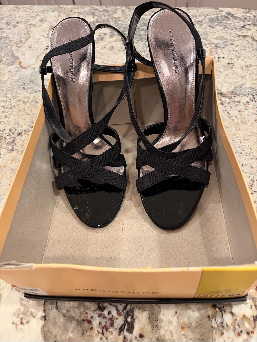 Predictions Black Patent & Elastic me Strappy Slingback Heels